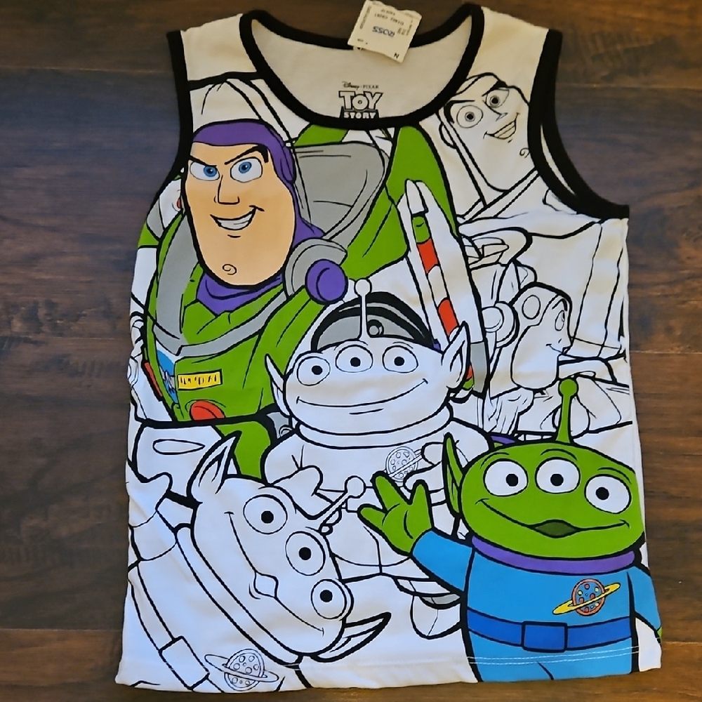 Black and White Cartoon Tank Top with Space Ranger Design
